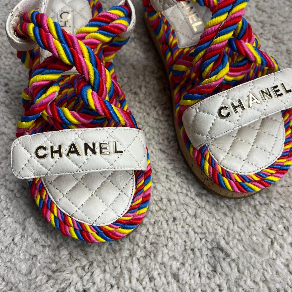 Chanel Chanel Multicolor Quilted Leather Cord Platform Sandals Size 36 - Picture 2 of 9